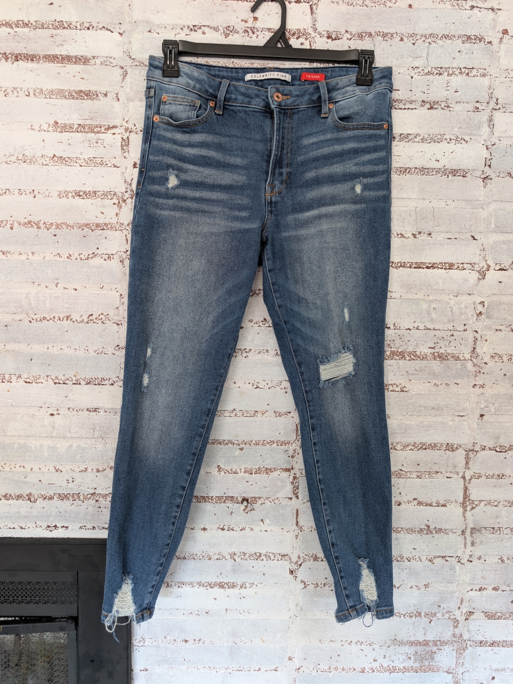 Celebrity Pink Women's Blue Distressed Skinny Jeans